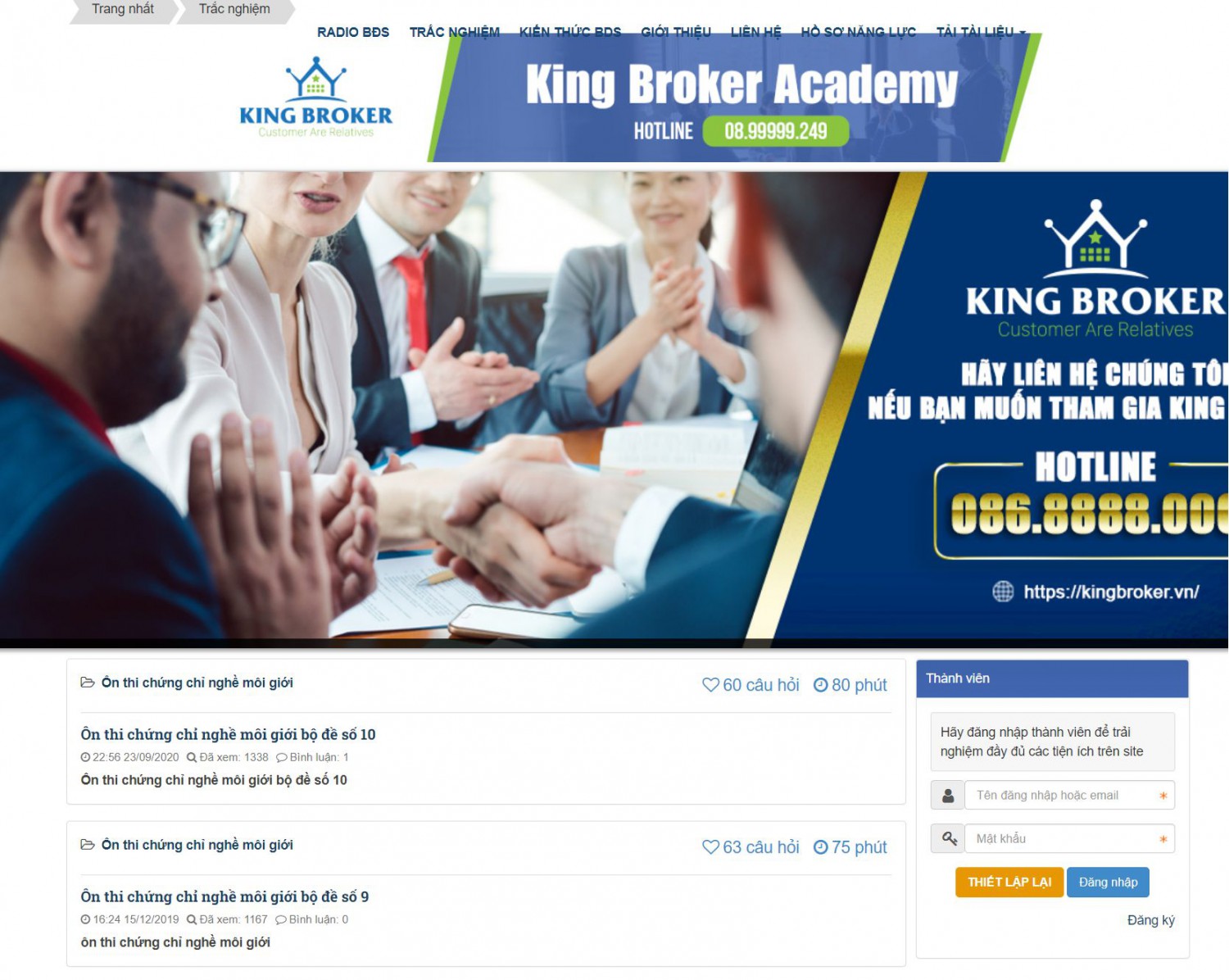 King Broker Acamedy giao diện website thi trắc nghiệm đẹp nhất