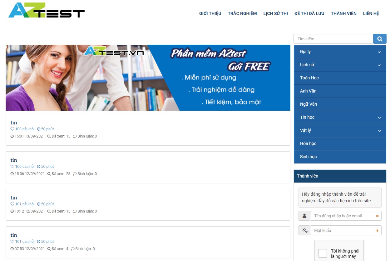 website AZtest hoạt động tích cực nhất tháng 09
