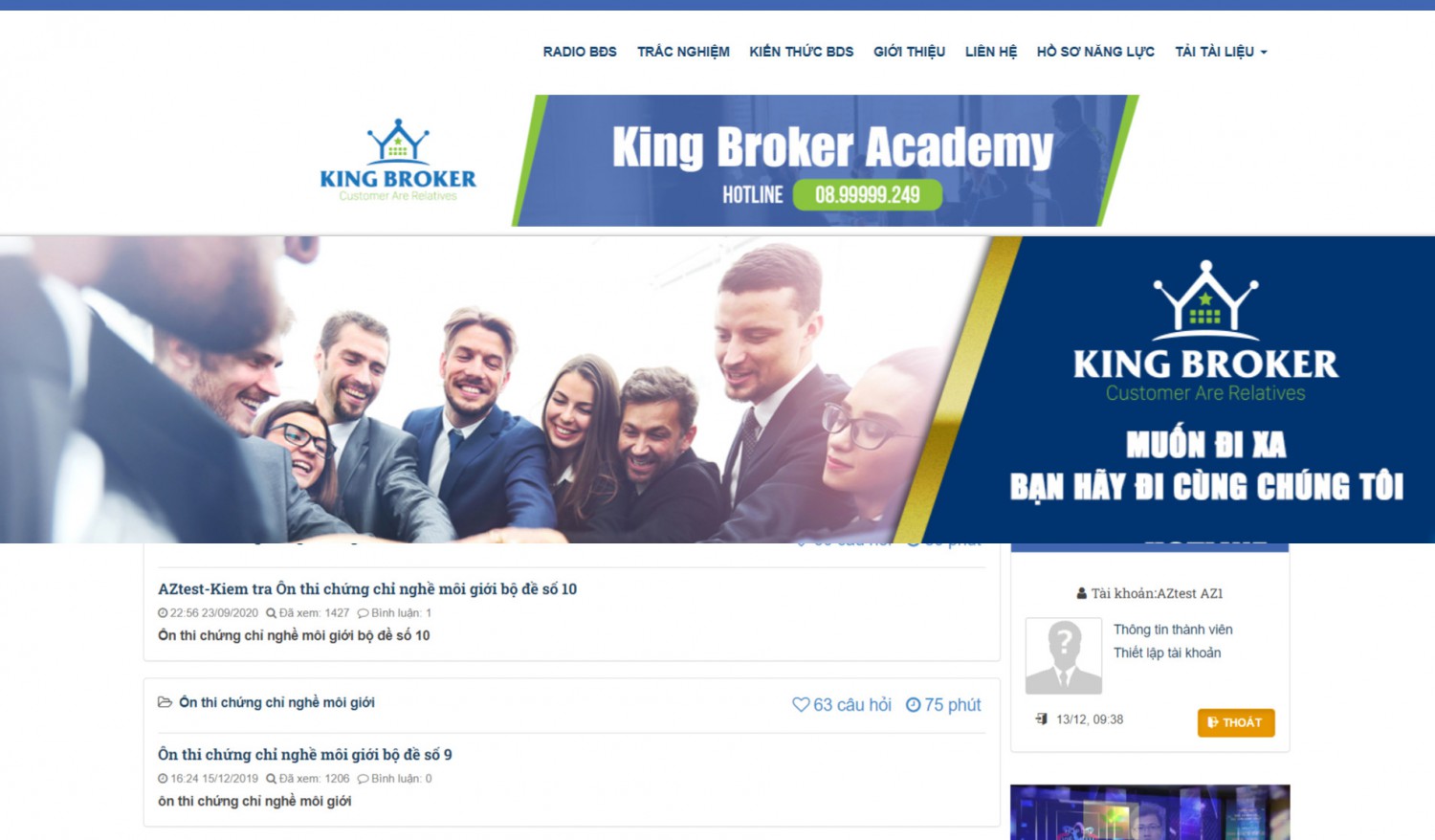 giao diện trang chủ của website king broker acamedy